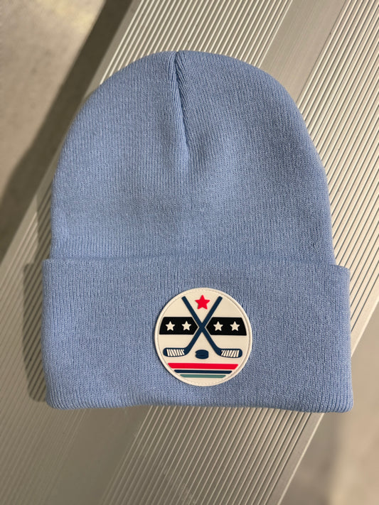 Hockey Stars & Sticks Winter Beanie / Blue
