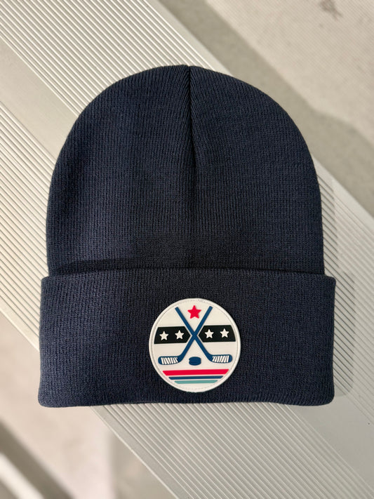 Hockey Stars & Sticks Winter Beanie / Navy